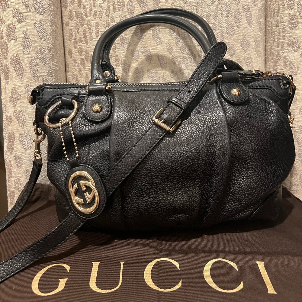 SOLD! GUCCI Sukey 2Way Shoulder Hand Bag Leather Black